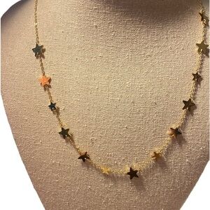 JY star studded stainless steel necklace in gold tone 19” lobster clasp